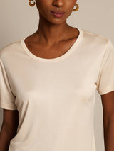 [Beige] SilkSilky-NL Korte Mouw Ronde Hals Dames T-Shirt 003