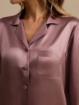 [Bleek Mauve] SilkSilky-NL Long Sleeve Lapel Collar Dames Pyjama Set 005