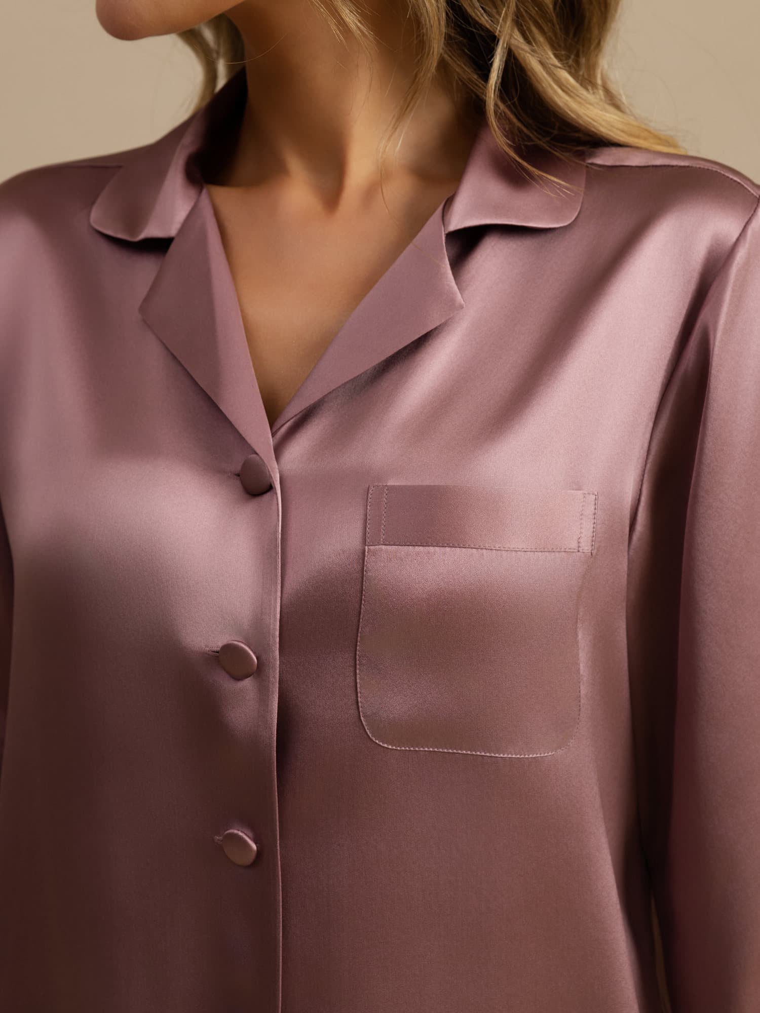 [Bleek Mauve] SilkSilky-NL Lange Mouw Notchkraag Dames Pyjama Set 005