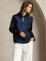 [Donkerblauw] SilkSilky-NL 19Momme Zijde Womens Shirt 006