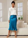 SilkSilky NL 19Momme Pure Silk Skirt Koningsblauw 001