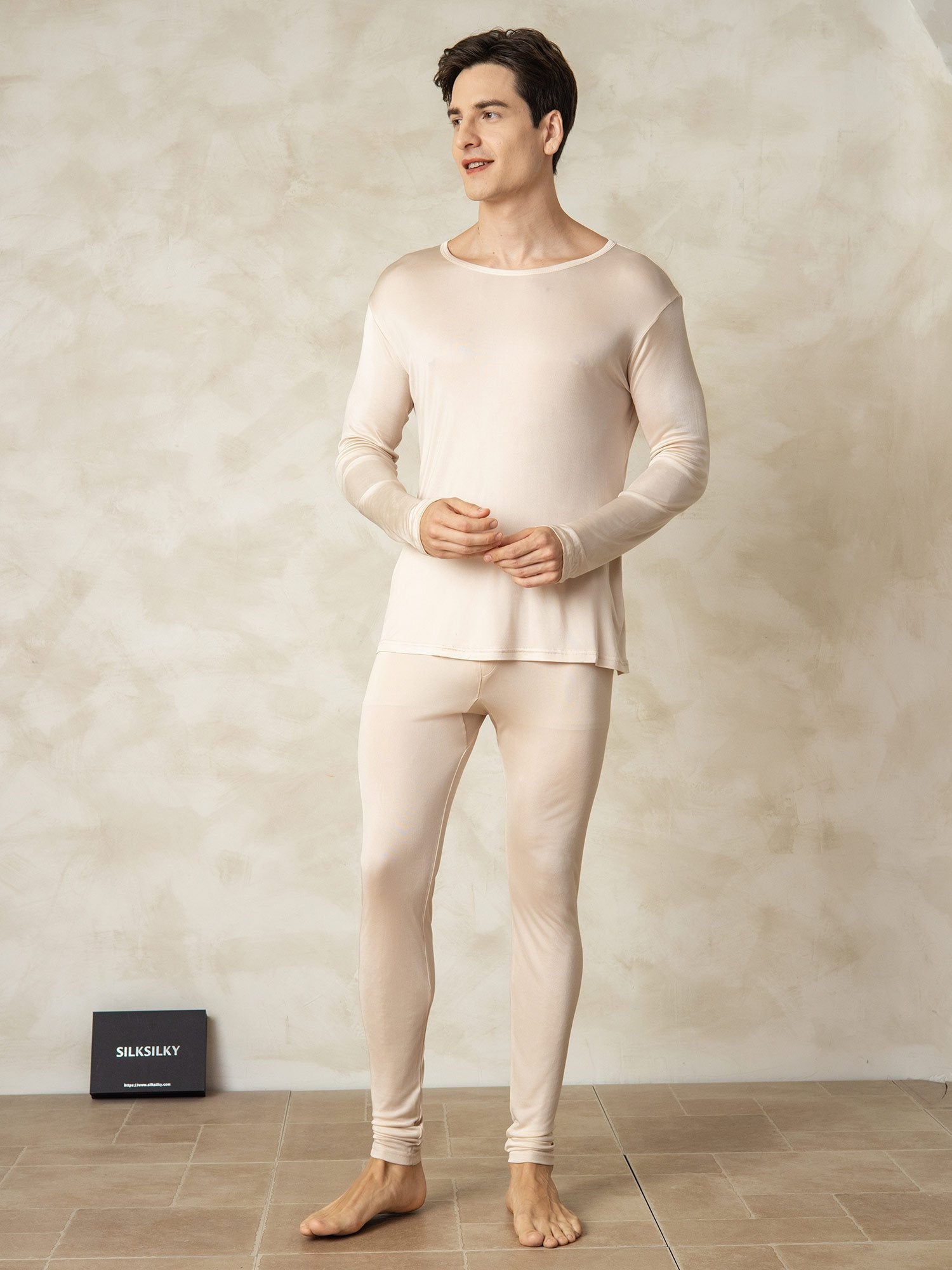 [Tan] SilkSilky-NL Zijde Mens Pajamas 001