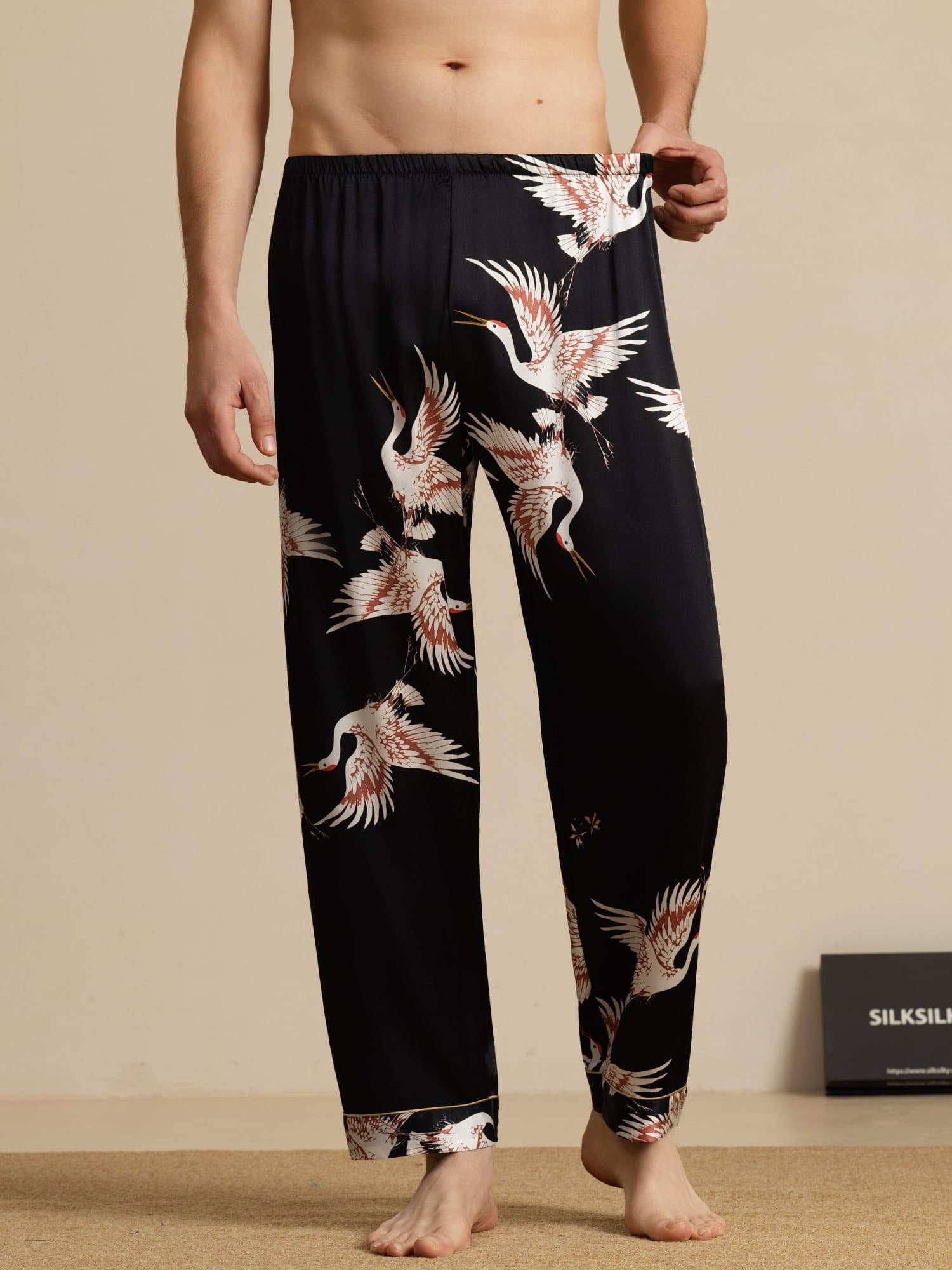 [Zwart] SilkSilky-NL 19Momme Mens Sleep Bottoms 004