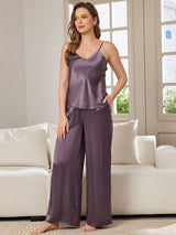 [Paars Grijs] SilkSilky-NL Spaghetti Bandjes V Hals Cami-Set 001