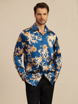 [Navy Draak] SilkSilky-NL Long Sleeve Lapel Collar Heren Shirt 003