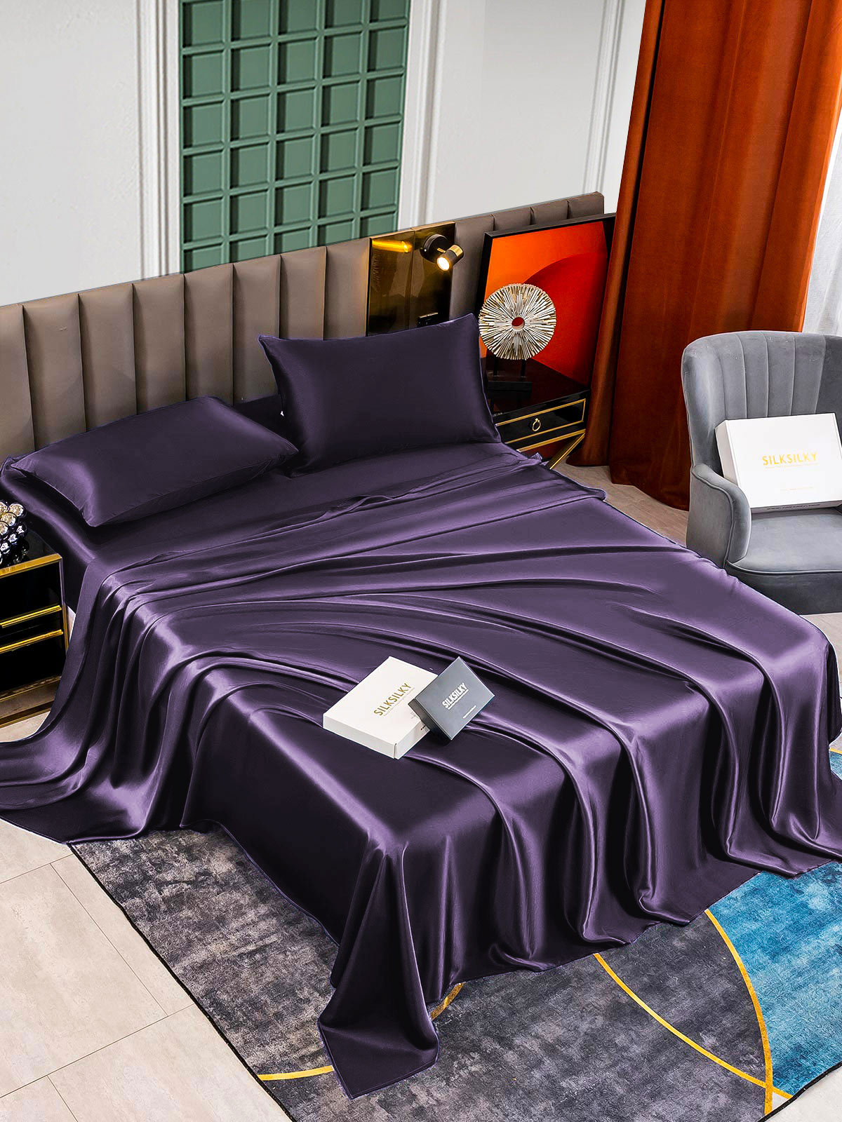 SilkSilky NL 25Momme Pure Silk Bedding Set Donkerpaars 004