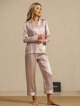 [Roze Hart Geo] SilkSilky-NL Short Sleeve Lapel Collar Dames Pyjama Set 005