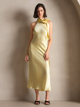 [Lichtgeel] SilkSilky-NL 19Momme Stretch Silk Charmeuse Sleeveless Tie Neck Jurk 005