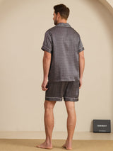 [Zwarte Ginkgo] SilkSilky-NL Short Sleeve Lapel Collar Heren Pyjama Set 002