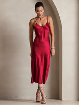 [Wijn] SilkSilky-NL Spaghetti Strap V Neck Jurk 005