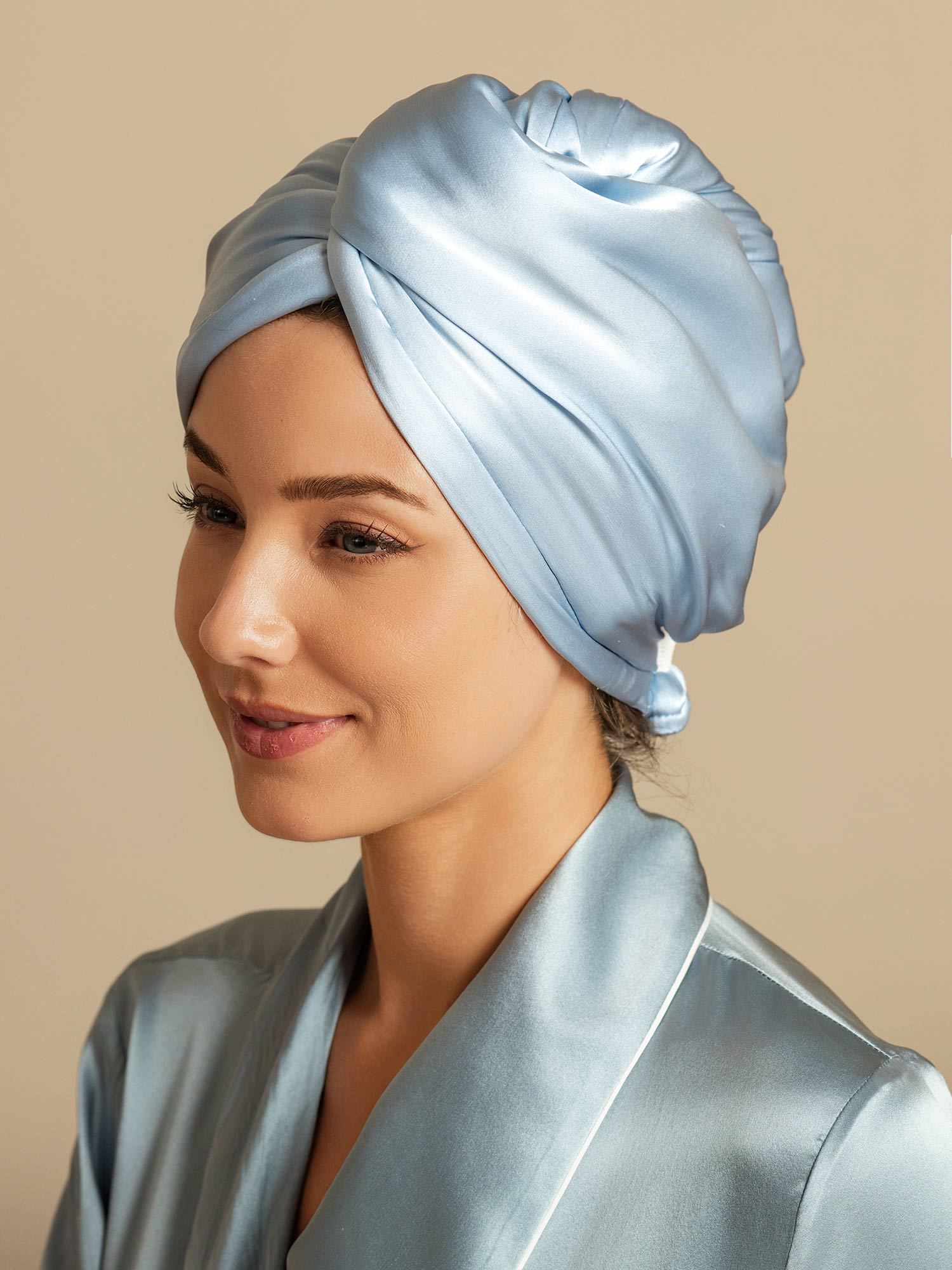 [Hemelsblauw] SilkSilky-NL Zijde Hair Towel Wrap 005,