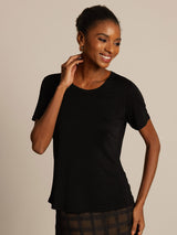 [Zwart] SilkSilky-NL Korte Mouw Ronde Hals Dames T-Shirt 004