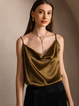 [Bruin] SilkSilky-NL 19Momme Spaghetti Bandjes Waterval Hals Cami-Top 003