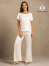 [Wit] SilkSilky-NL 19Momme Korte Mouw Dames Pyjama Set 001