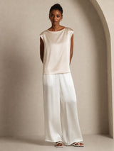 [Beige] SilkSilky-NL Cap Sleeve Round Neck Dames T-Shirt 004