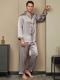 SilkSilky NL Pure Silk Lange Mouw Revers Heren Pyjama Set Grijs 005