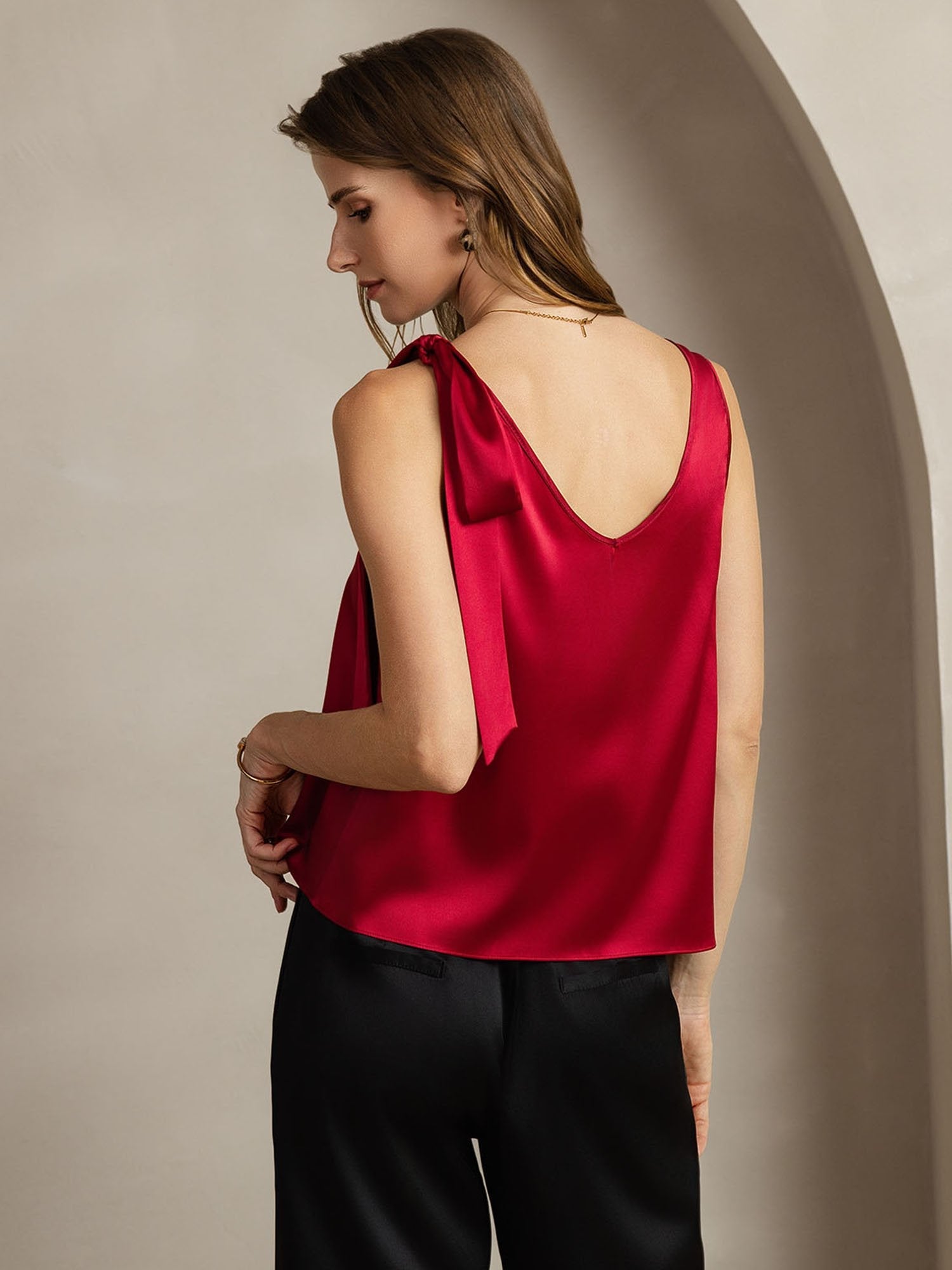 [Wijn] SilkSilky-NL 19Momme Zijde Womens T-Shirt 002