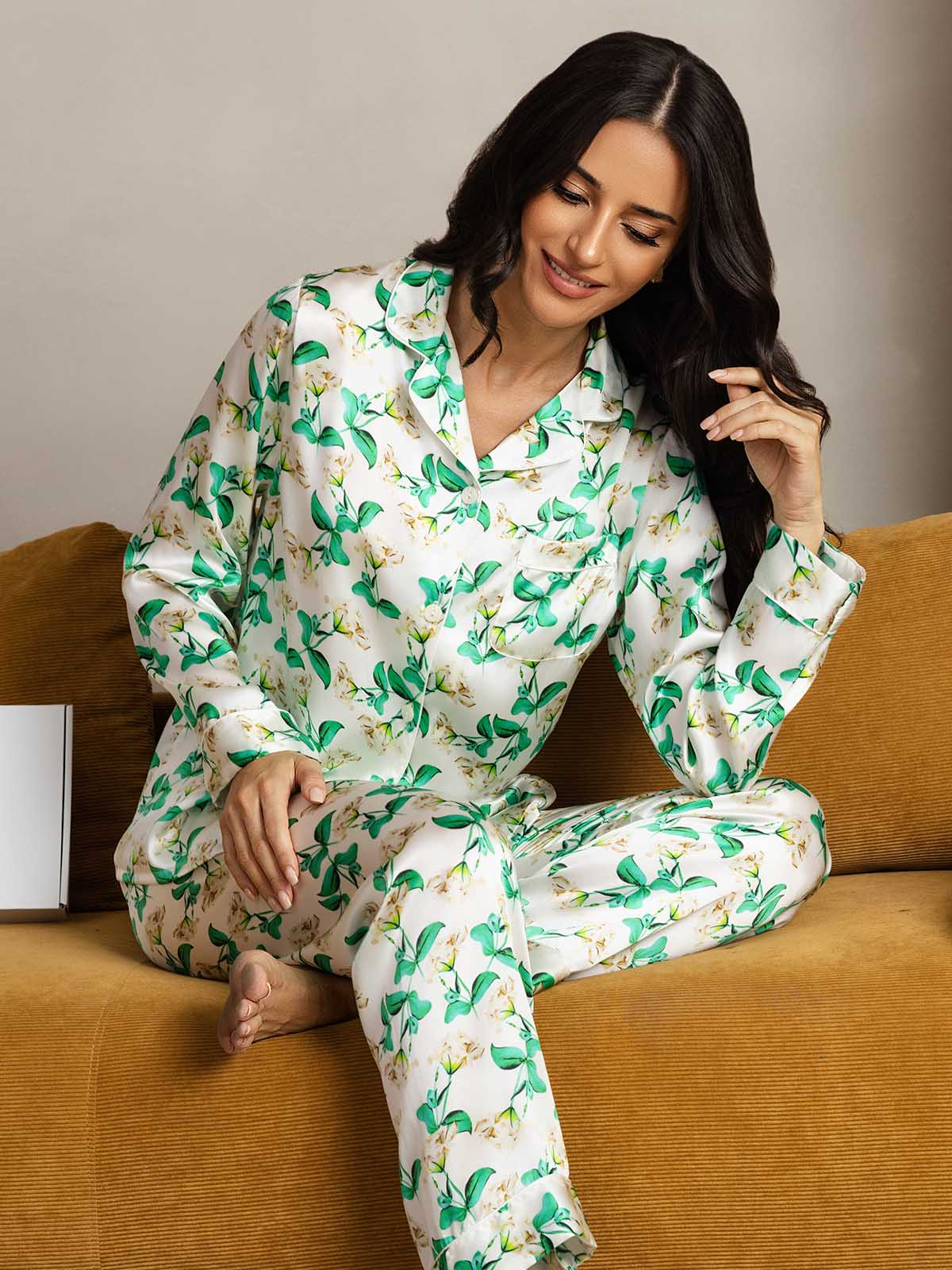 [Groene Bloemen] SilkSilky-NL Womens Pajamas 001