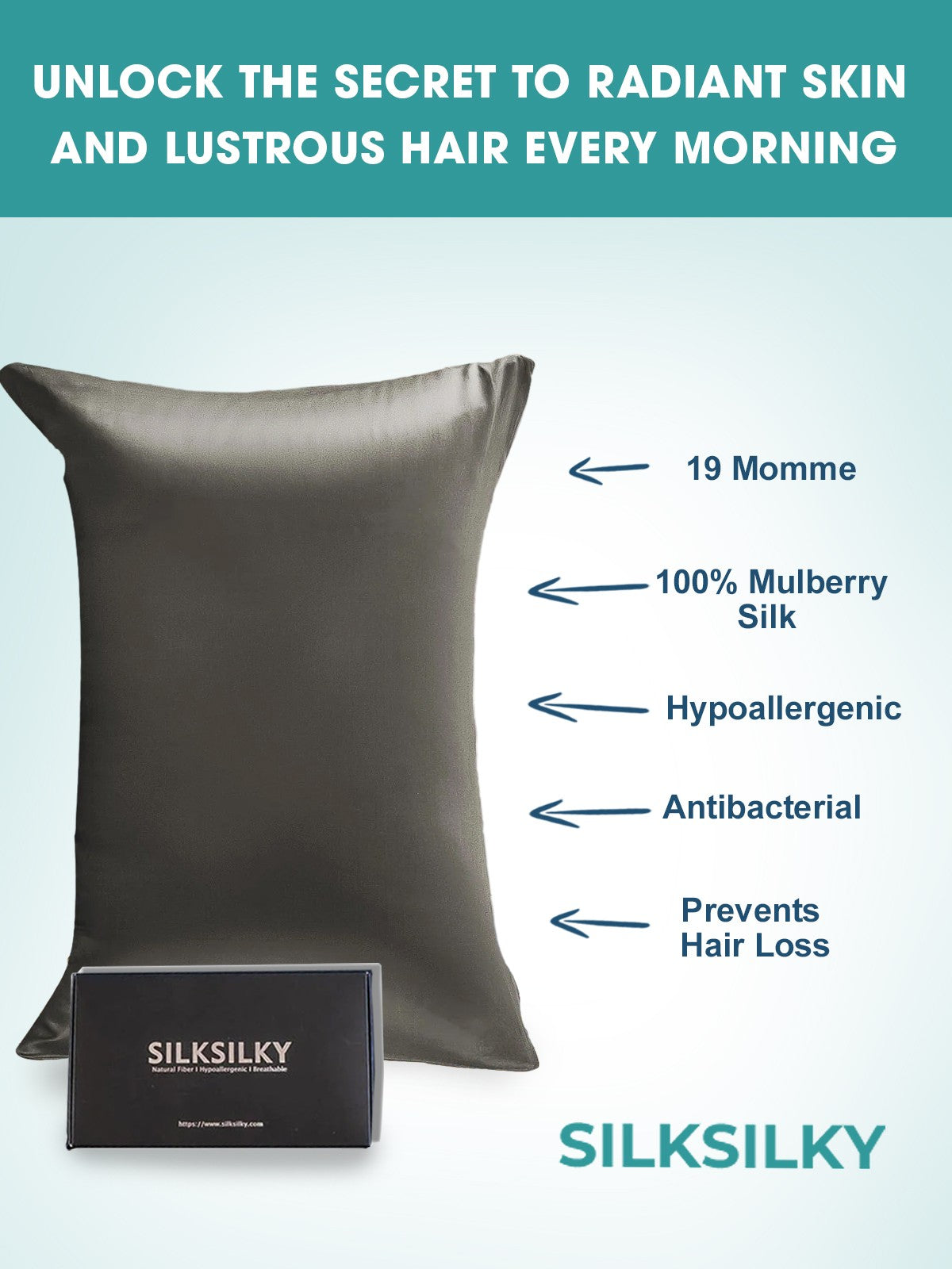 [Donkergrijs] SilkSilky-NL 19Momme Pillowcase 003