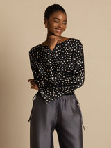 [Stippen] SilkSilky-NL 19Momme Zijde Bell Sleeve Ronde Hals Blouse 003