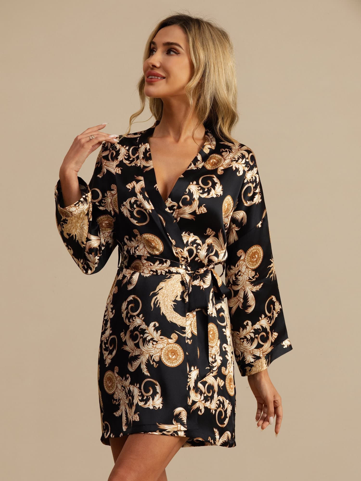 [Zwarte Draak] SilkSilky-NL 3/4 Mouw Dames Kamerjas 001