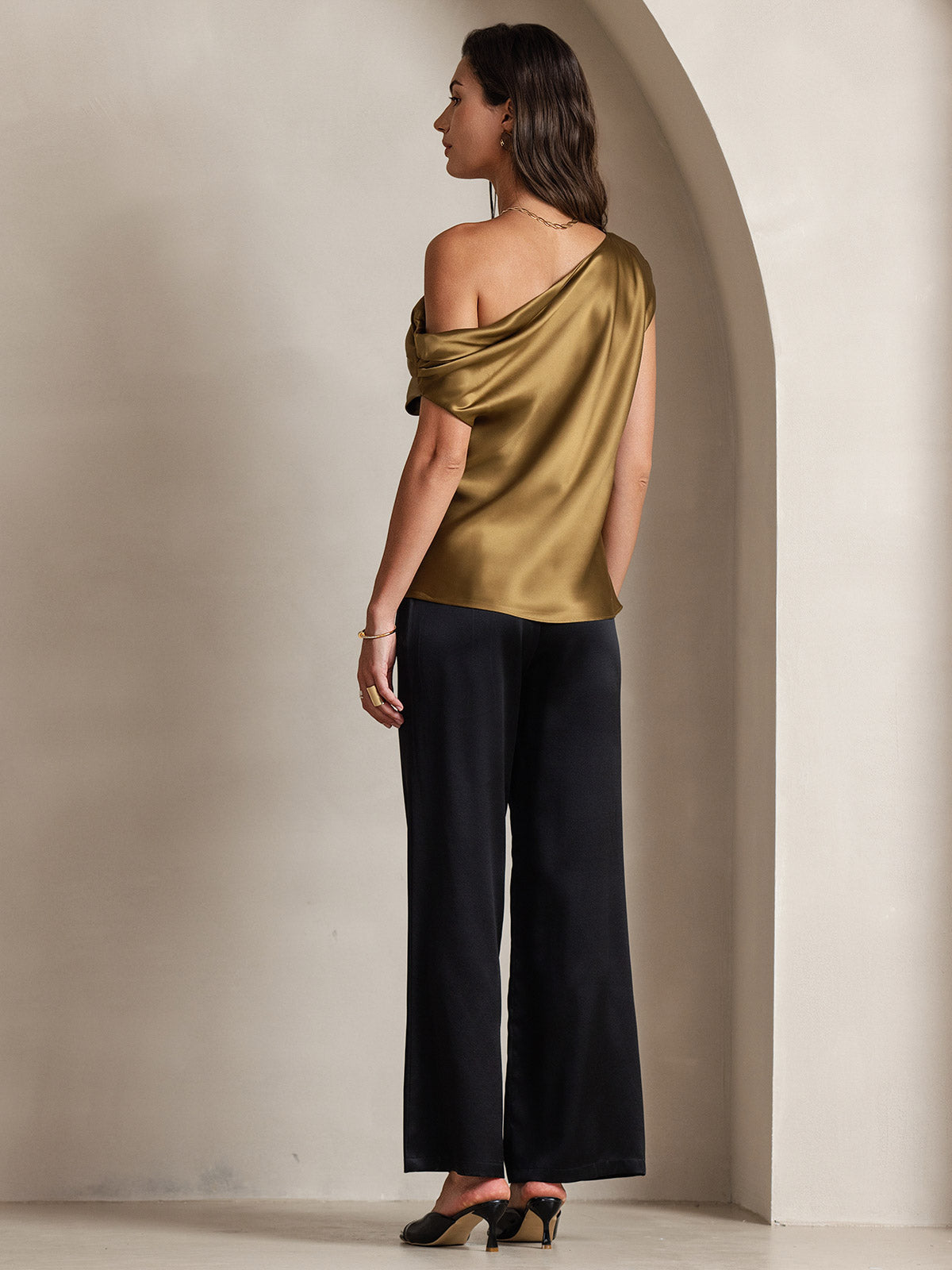 [Bruin] SilkSilky-NL 19Momme Zijde Womens T-Shirt 002
