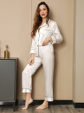 SilkSilky NL Pure Silk Lange Mouw Revers Dames Pyjama Set Wit 007