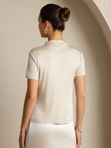 [Grijs] SilkSilky-NL 100% Silk Jersey Short Sleeve Mock Neck Dames T-Shirt 002