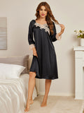 SilkSilky NL Pure Silk Lange Mouw Nightgown Zwart 003