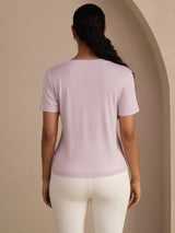[Lavendel] SilkSilky-NL Short Sleeve V Neck Dames T-Shirt 002