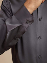 [Donkergrijs] SilkSilky-NL Long Sleeve Lapel Collar Heren Shirt 004