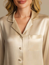 [Champagne] SilkSilky-NL Long Sleeve Lapel Collar Dames Pyjama Set 008