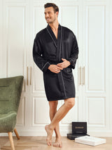 [Zwart] SilkSilky-NL Pure Silk 3/4 Mouw Mens Robe 004