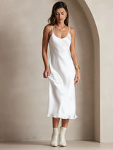 [Wit] SilkSilky-NL Spaghetti Bandjes V Hals Jurk 005