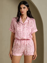 [Roze Luipaard] SilkSilky-NL Short Sleeve Notch Collar Dames Pyjama Set 004