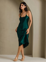 [Donkergroen] SilkSilky-NL Spaghetti Strap V Neck Jurk 007