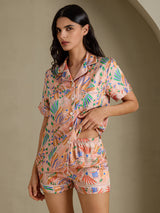 [Roze Fauna] SilkSilky-NL Short Sleeve Notch Collar Dames Pyjama Set 004