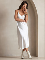 [Wit] SilkSilky-NL Spaghetti Bandjes V Hals Jurk 004