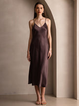 [Koffie] SilkSilky-NL Spaghetti Strap V Neck Jurk 001