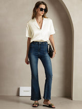 [Ivoor] SilkSilky-NL Short Sleeve Lapel Collar Dames Blouse 007