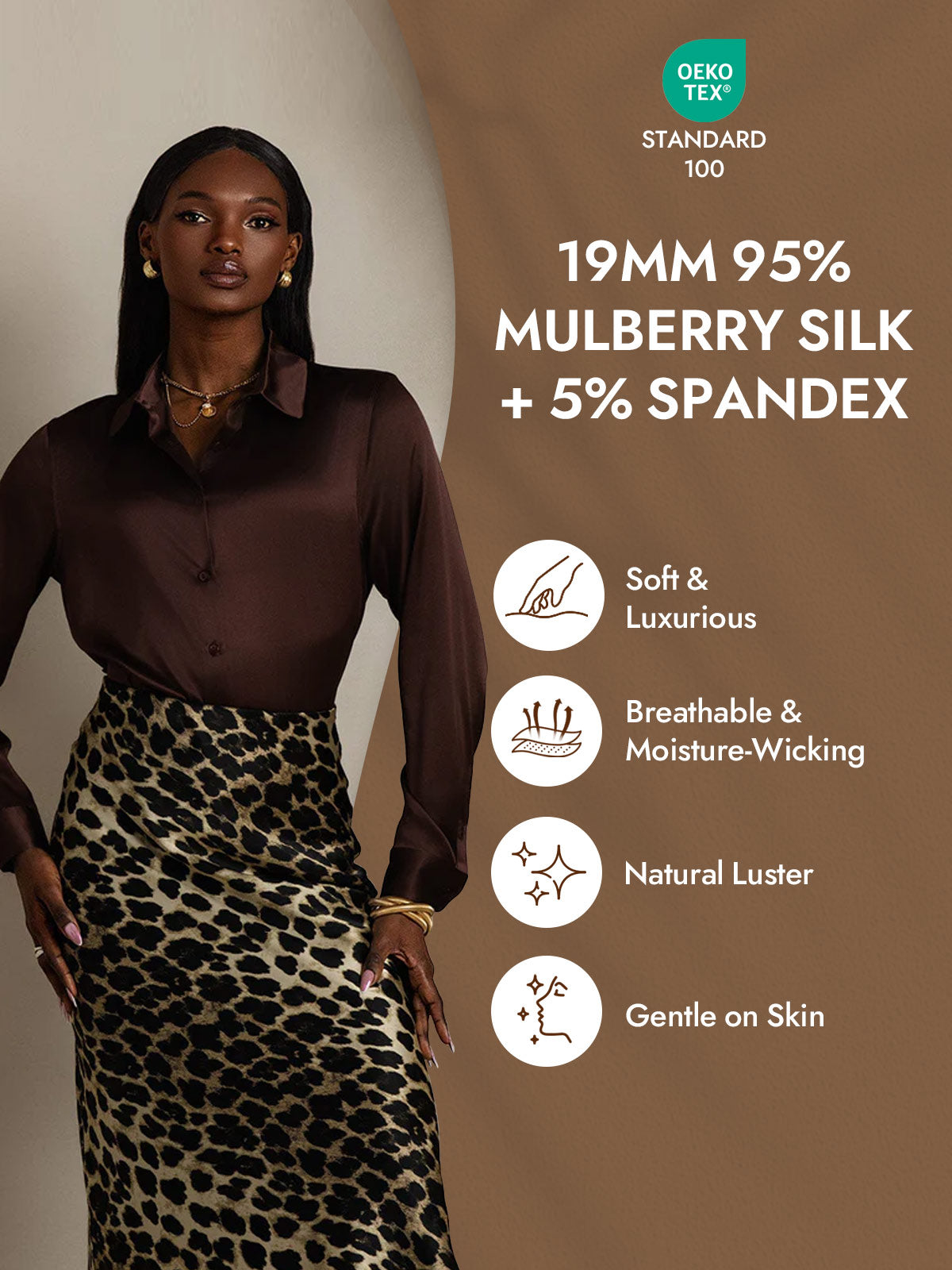 [Pure Chocolade] SilkSilky-NL Zijde Lange Mouw Kraag Dames Blouse 004