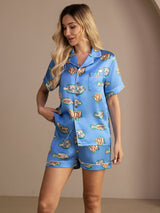 [Blauwe Vis] SilkSilky-NL Short Sleeve Lapel Collar Dames Pyjama Set 004