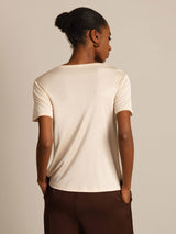 [Beige] SilkSilky-NL Korte Mouw Ronde Hals Dames T-Shirt 002