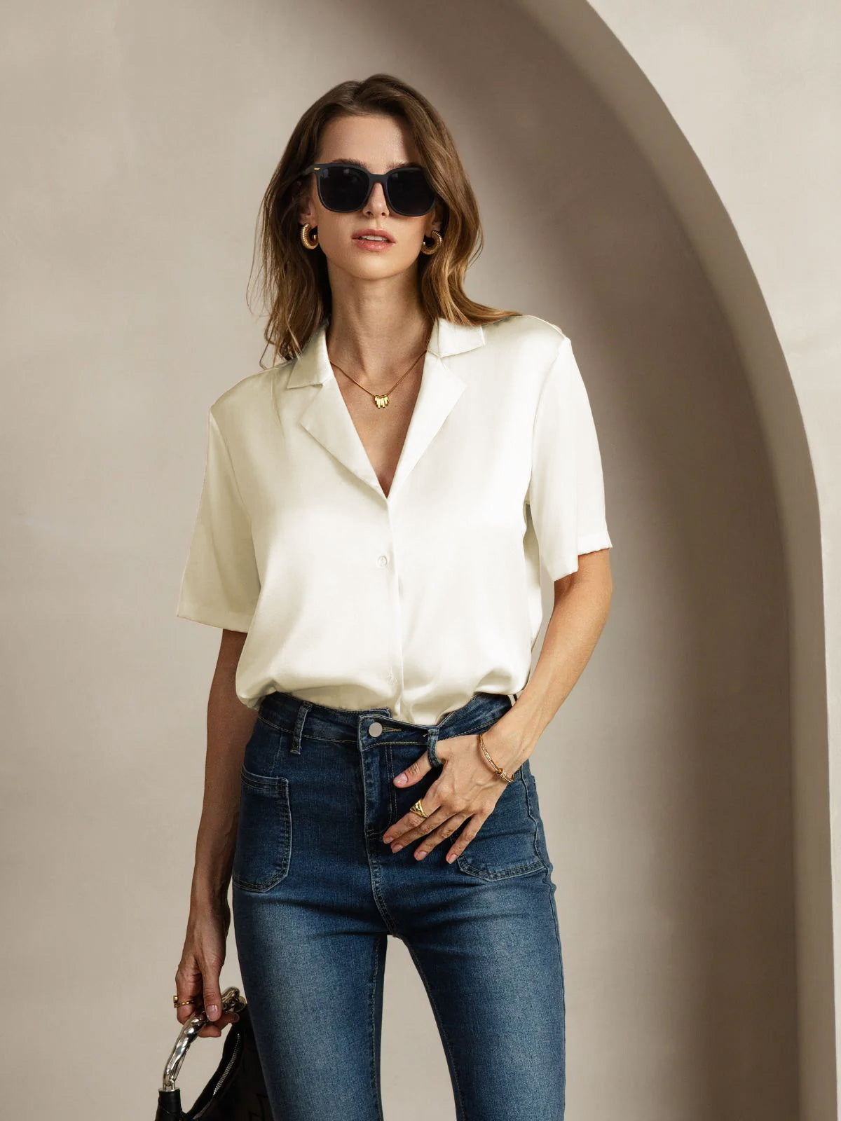 [Ivoor] SilkSilky-NL 19Momme Zijde Inkeping Dames Blouse 005