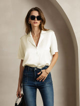 [Ivoor] SilkSilky-NL Short Sleeve Lapel Collar Dames Blouse 005