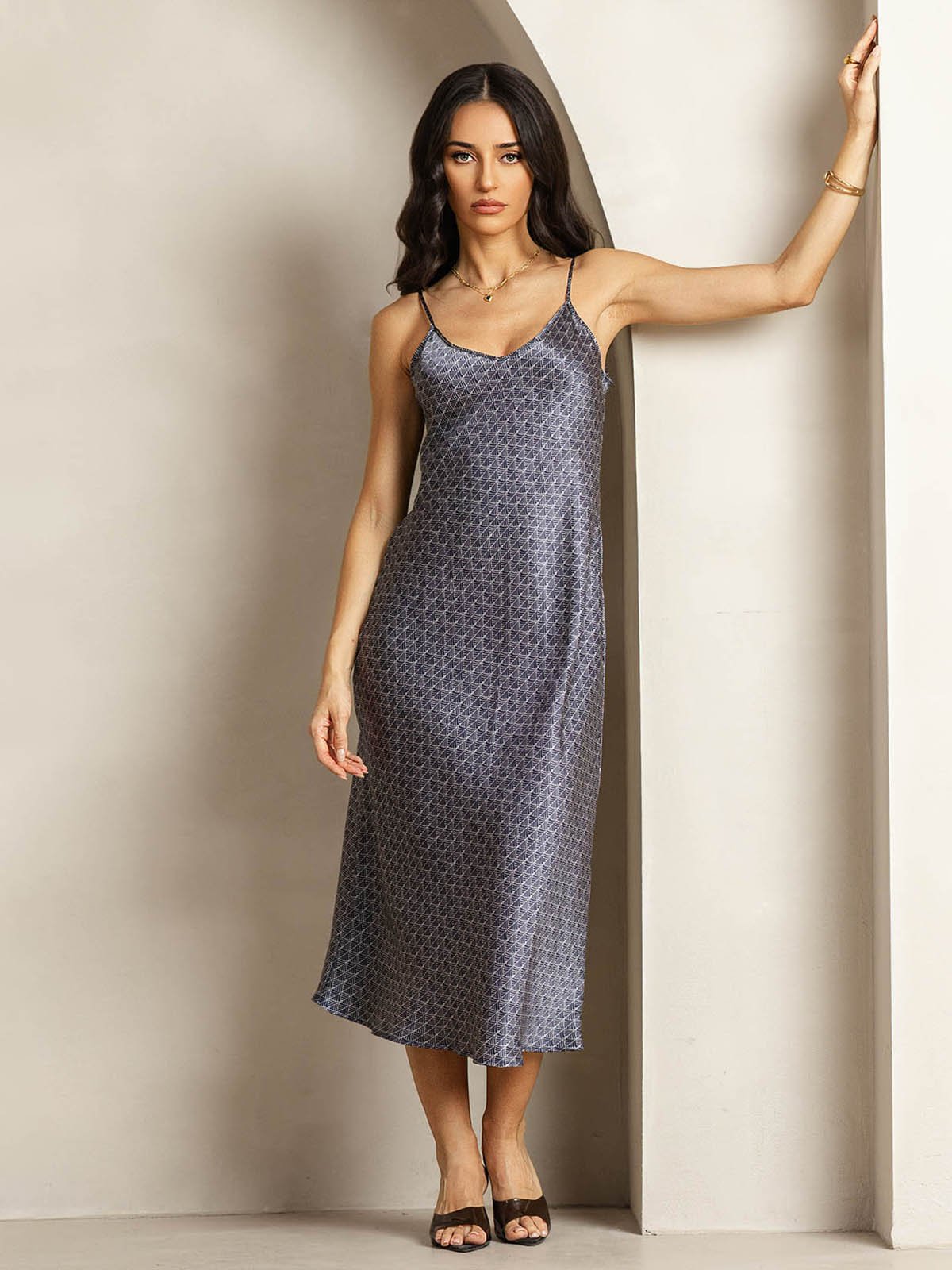 [Marine Ginkgo] SilkSilky-NL 19Momme Zijde Dress 001