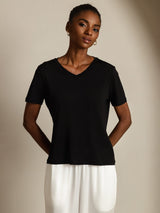 [Zwart] SilkSilky-NL Short Sleeve V Neck Dames T-Shirt 001
