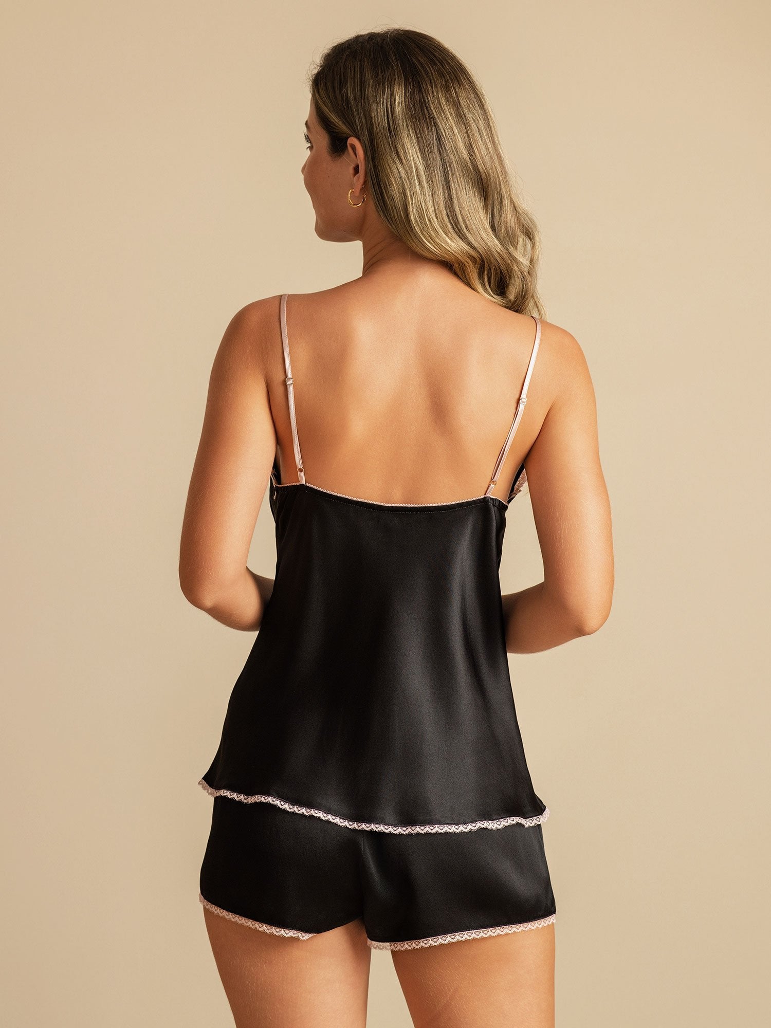 [Zwart] SilkSilky-NL Zijde Camisole Set 002
