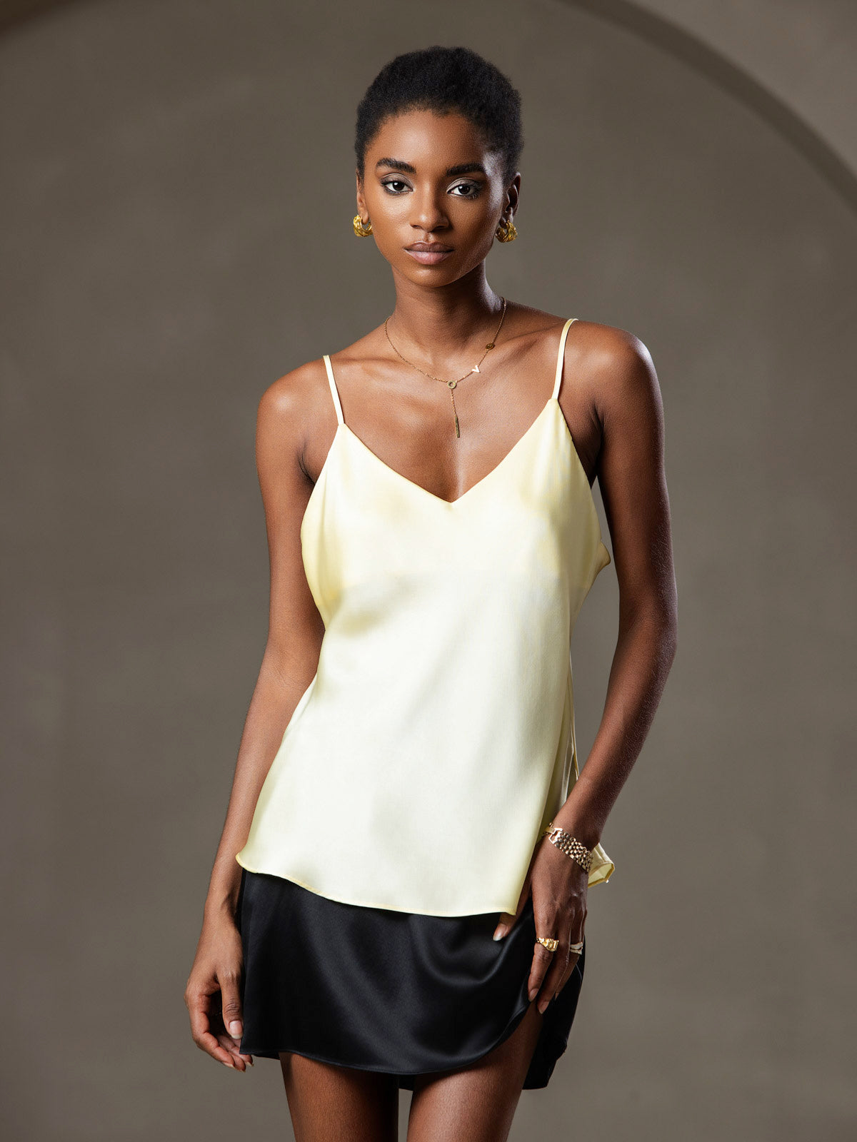 [Lichtgeel] SilkSilky-NL V-Hals Cami-Top 003