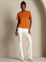 [Oranje] SilkSilky-NL 100% Silk Jersey Short Sleeve Mock Neck Dames T-Shirt 007
